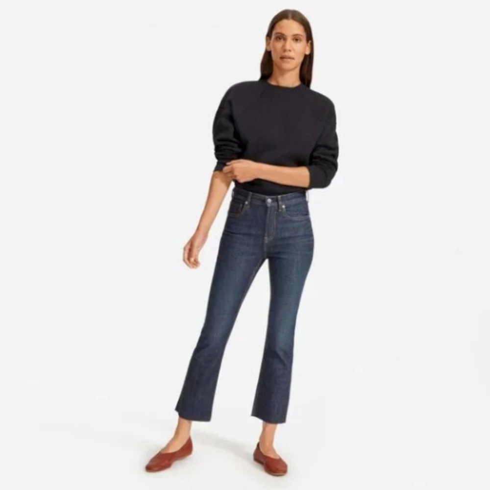 Everlane The Kick Crop Jean Raw Hem Dark Blue Size 27 NWT